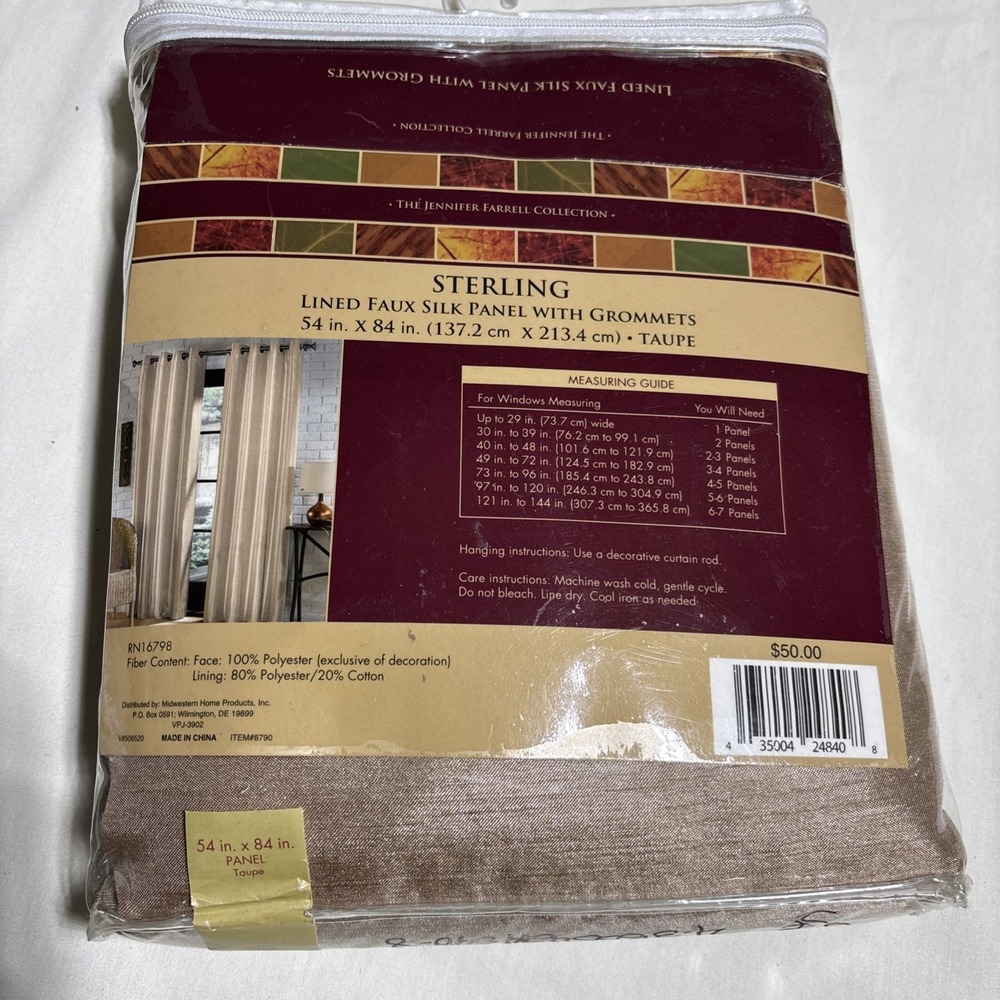Sterling Faux Silk Panel Grommets Window Curtain Lined Taupe‎ 54 x 84